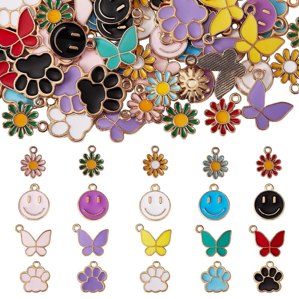3173 80Pcs 20 Styles Dog Butterfly Charms for Jewelry Making Colorful Alloy